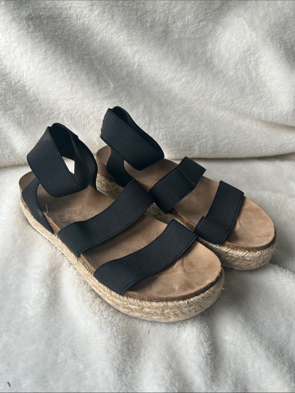 American Eagle size 6 Black Elastic Strap Espadrille Platform Sandals - Women